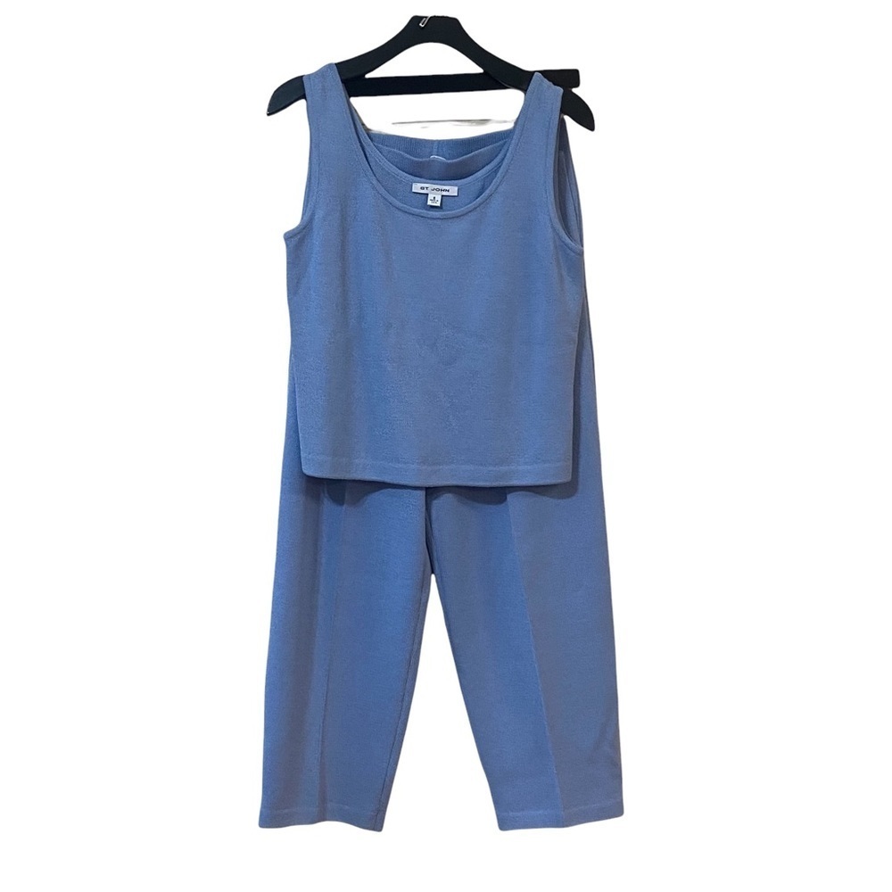 St. John Sky Blue Knit Wool Blend Tank+Pants Set